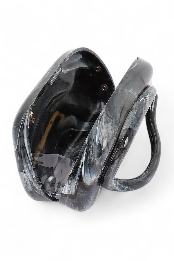 Tonal Iconic Handle Marble Resin Box Clutch