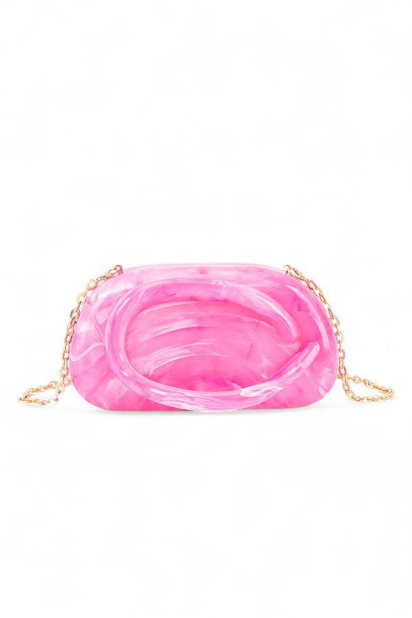 Black Tonal Iconic Handle Marble Resin Box Clutch