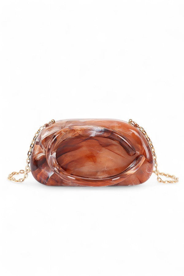 Green Tonal Iconic Handle Marble Resin Box Clutch