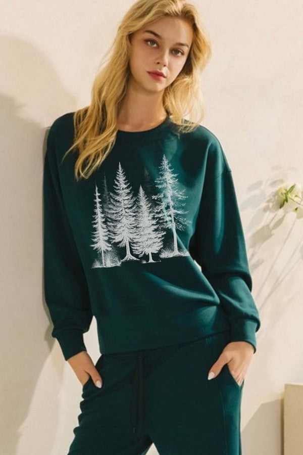 Dark Green Frosted Pines Ultracomfy Graphic Sweatshirt