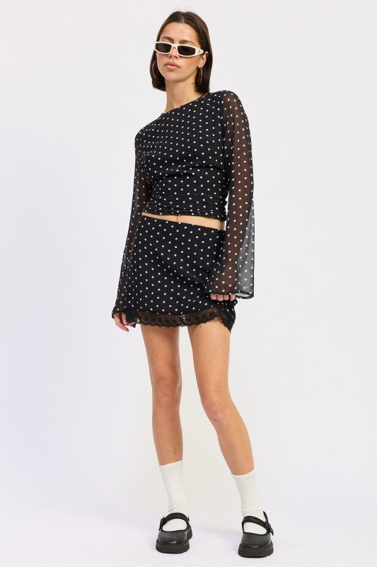 Cropped Polka Dot Sheer Top With Open Back Tie