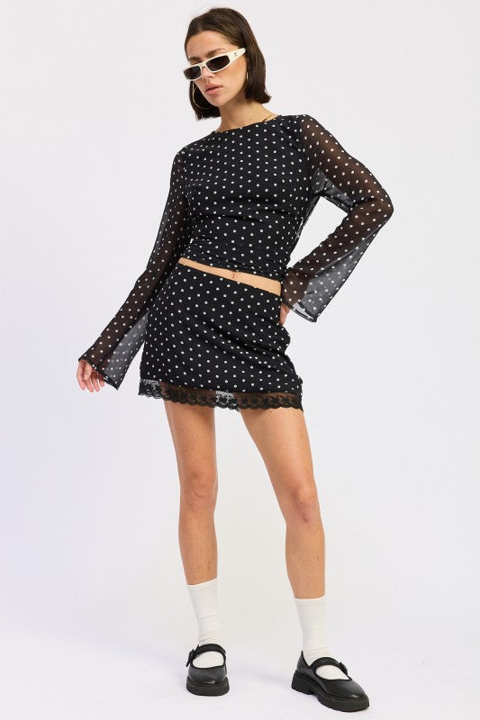 Cropped Polka Dot Sheer Top With Open Back Tie