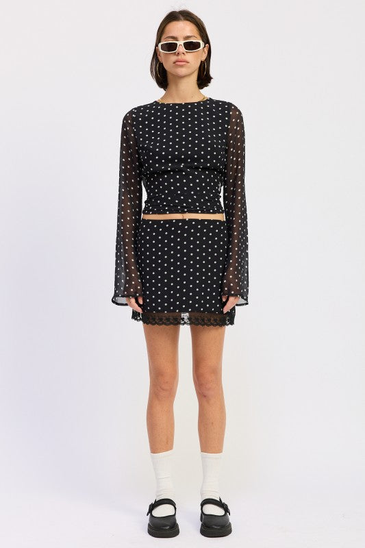 Cropped Polka Dot Sheer Top With Open Back Tie
