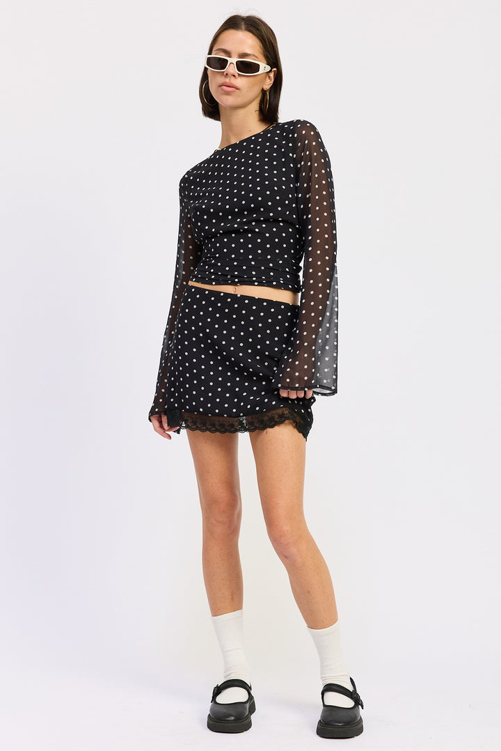 Cropped Polka Dot Sheer Top With Open Back Tie