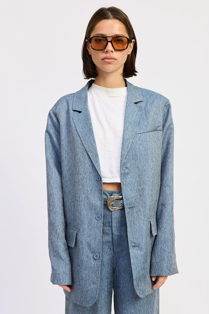 Denim Blue Oversized Button Up Blazer