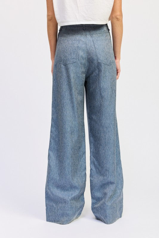 Belted Wide Leg Denim Trousers