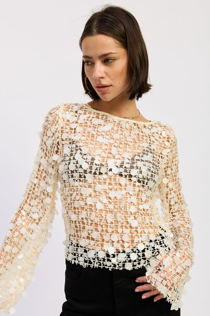 Long Sleeve Sequin Mesh Top