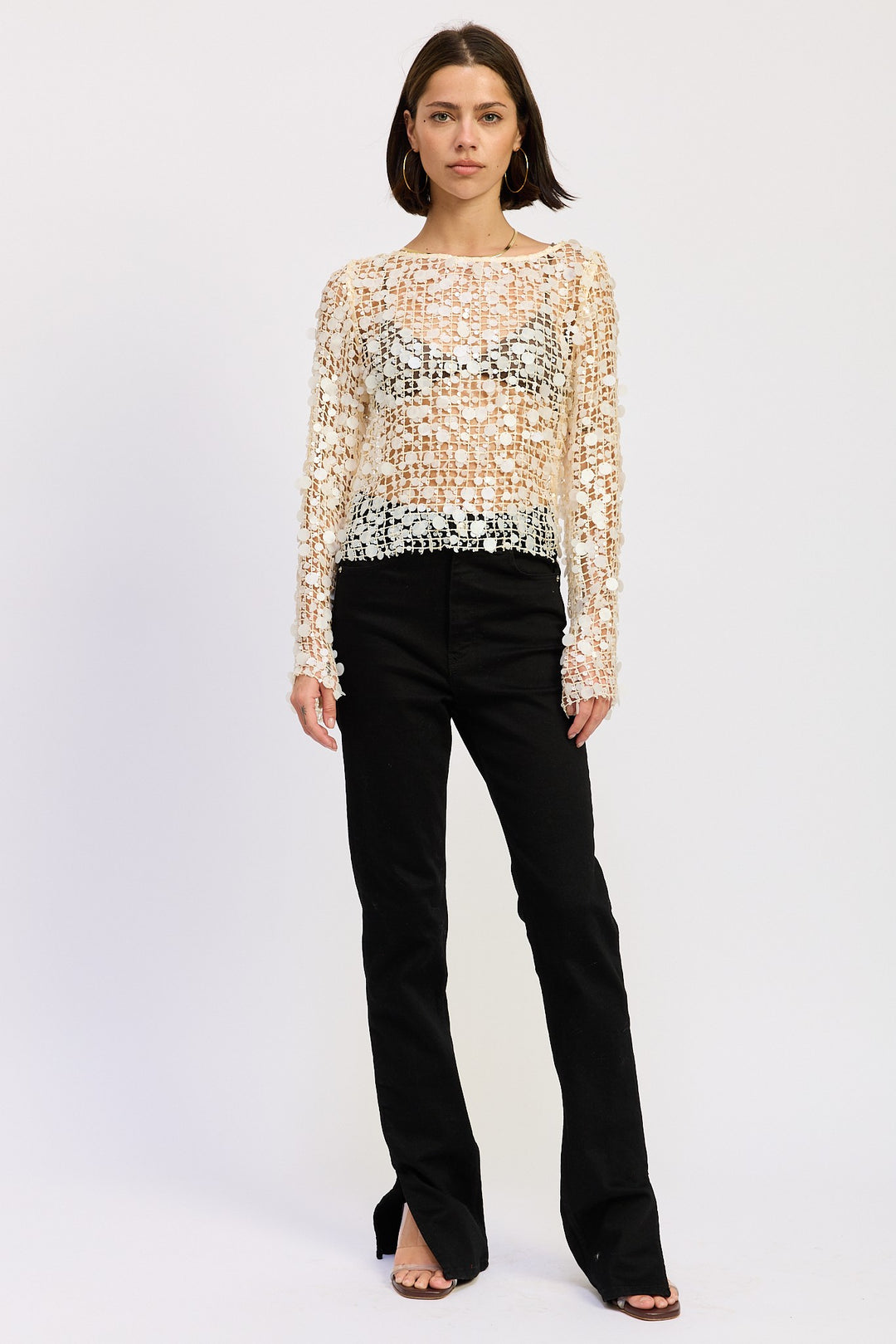 Long Sleeve Sequin Mesh Top