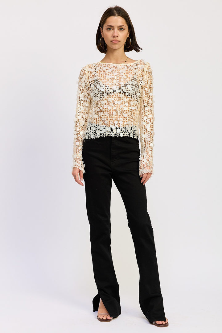 Long Sleeve Sequin Mesh Top