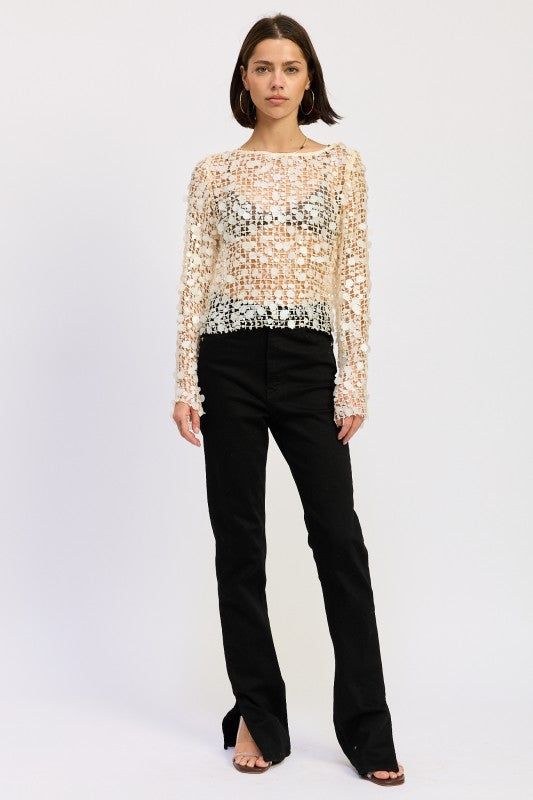 Long Sleeve Sequin Mesh Top