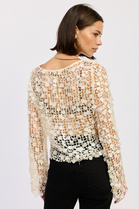 Long Sleeve Sequin Mesh Top