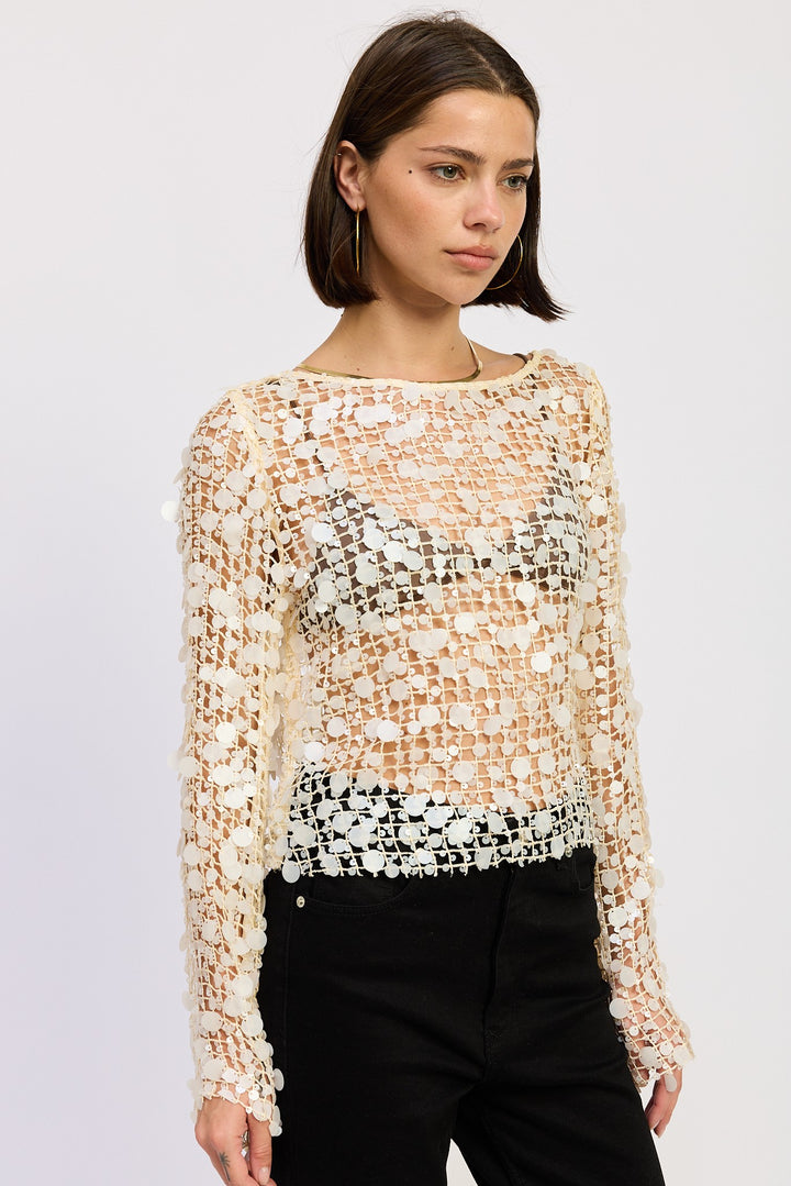 Long Sleeve Sequin Mesh Top
