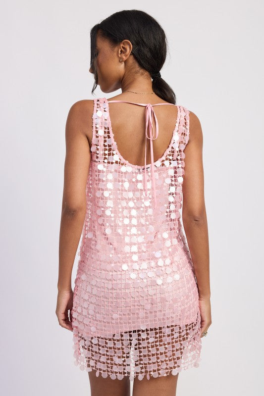 Mini Mesh Sleeveless Sequin Dress