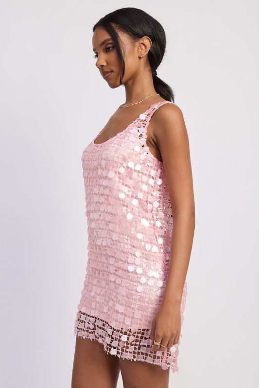 Mini Mesh Sleeveless Sequin Dress