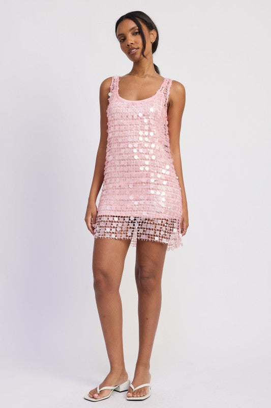 Mini Mesh Sleeveless Sequin Dress