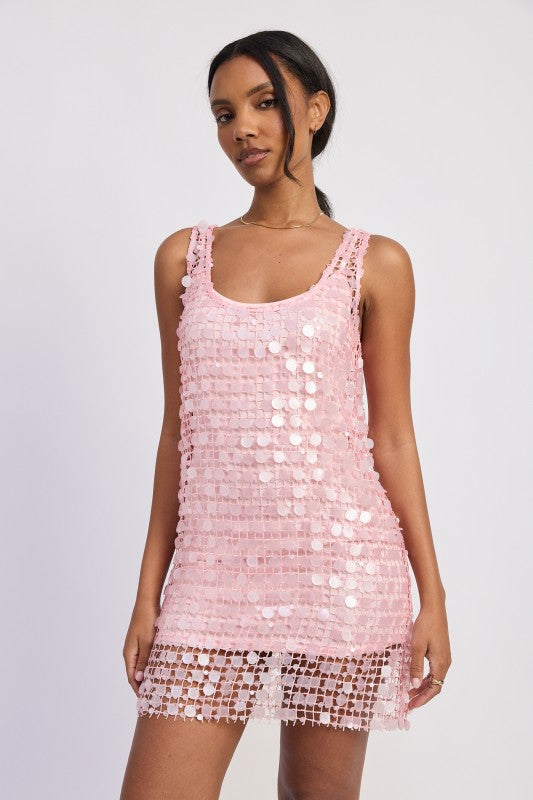 Mini Mesh Sleeveless Sequin Dress
