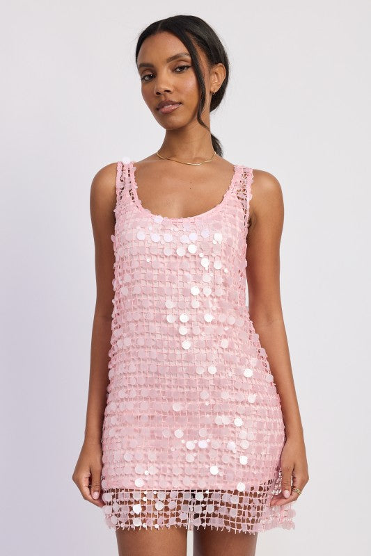 Mini Mesh Sleeveless Sequin Dress
