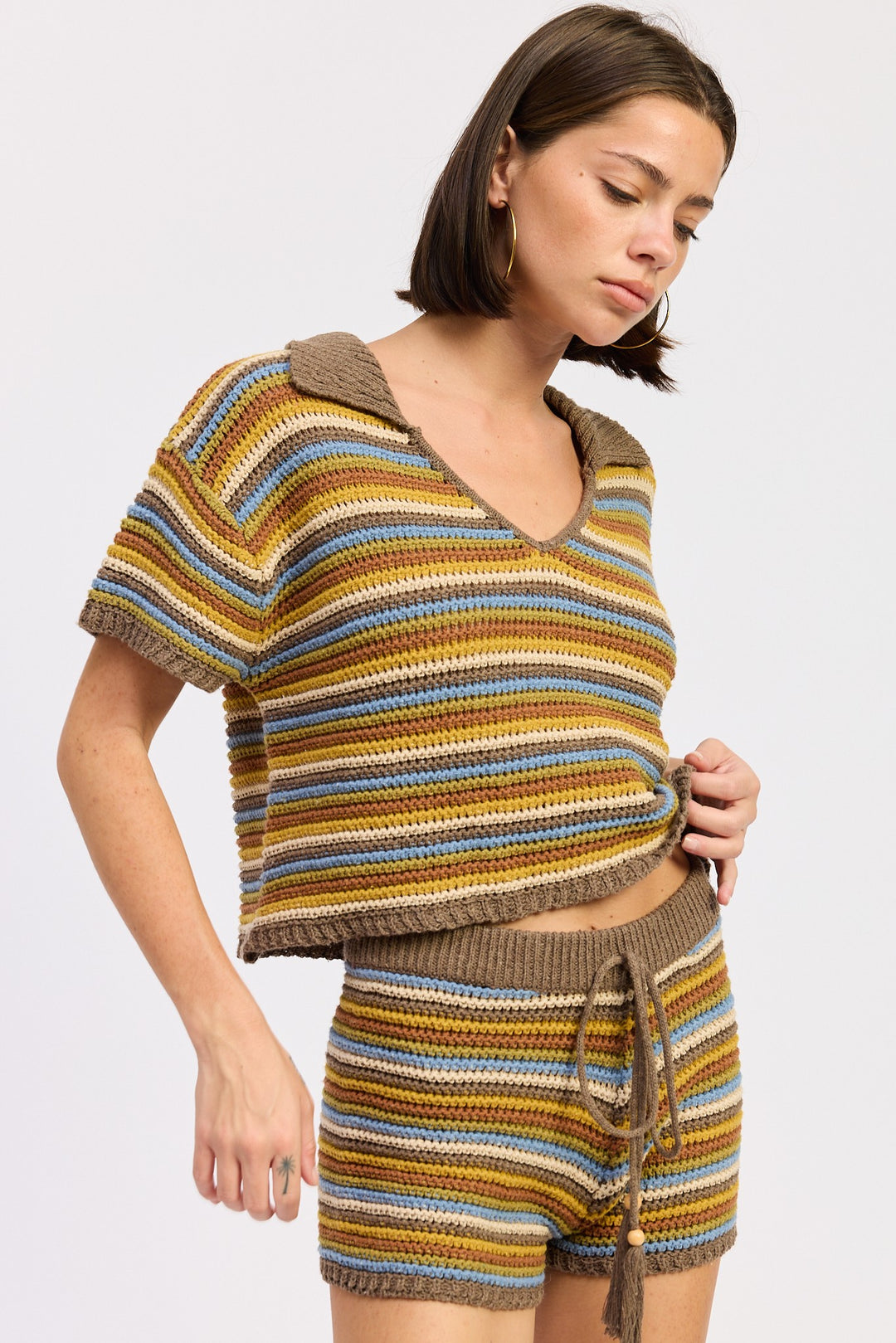 Striped Crochet Knitted Collared Top