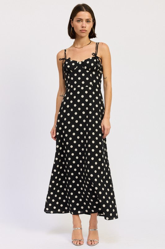 Black Polka Dot Maxi Polka Dot Strap Bustier Dress Single Unit