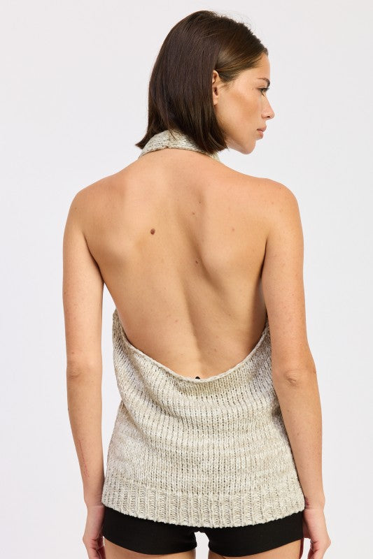 Hlater Neck Button Front Knit Top