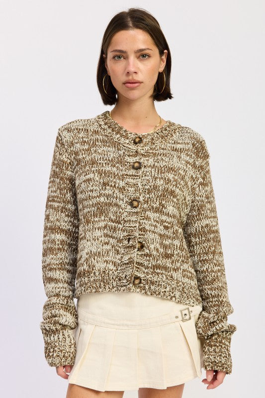 Taupe Brown Fitted Long Sleeve Button Up Front Cardigan