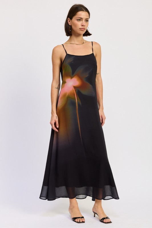 Maxi Floral Print Slip Dress With Scoop Back