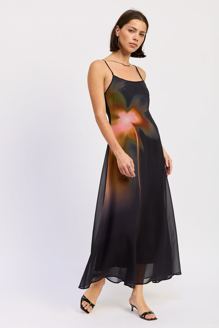 Maxi Floral Print Slip Dress With Scoop Back