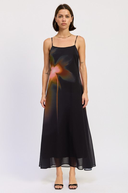 Maxi Floral Print Slip Dress With Scoop Back