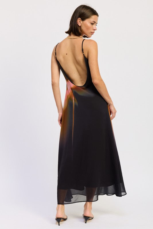 Maxi Floral Print Slip Dress With Scoop Back