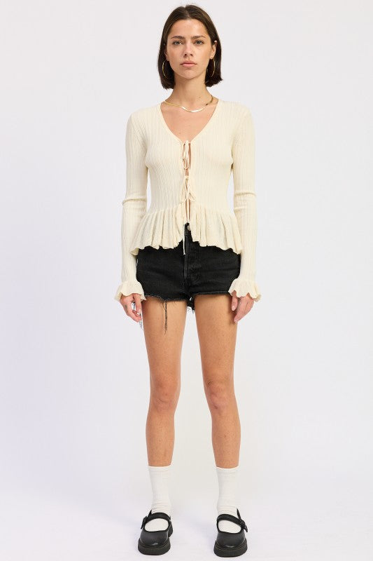 Long Sleeve Ribbed Ruffle Top