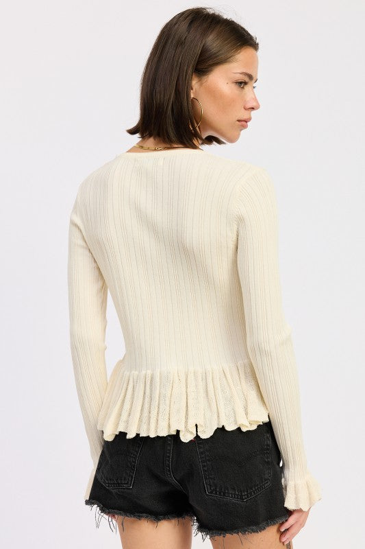 Long Sleeve Ribbed Ruffle Top
