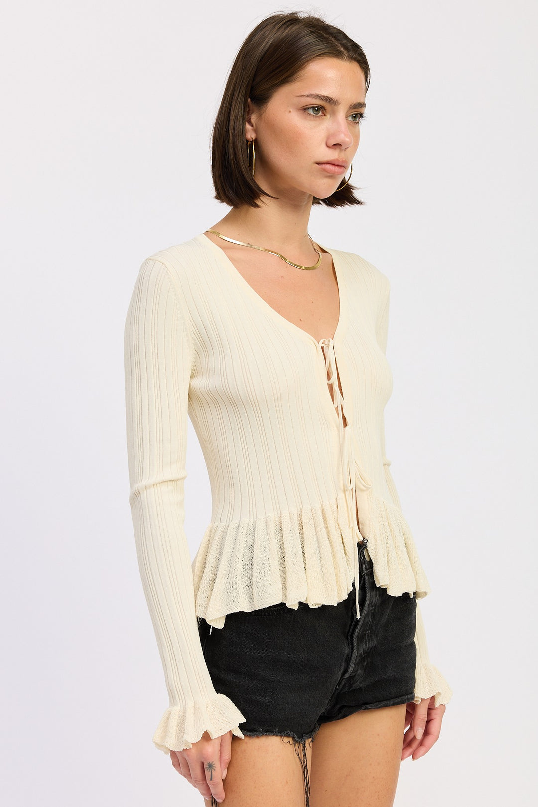 Long Sleeve Ribbed Ruffle Top