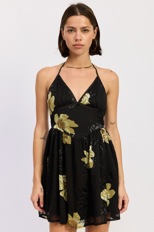 Mini Floral Halter Dress