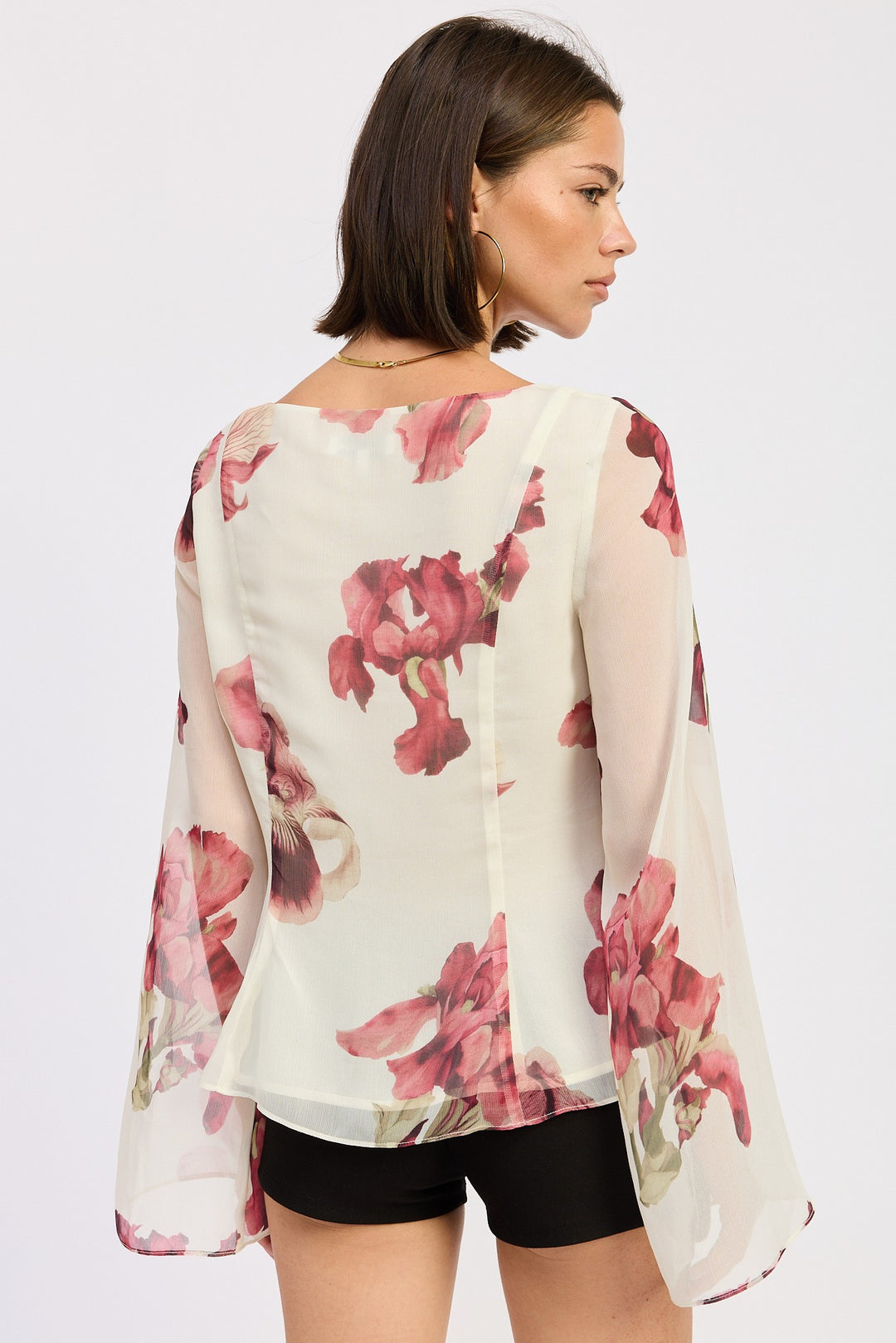 Tie Front Long Sleeve Floral Blouse