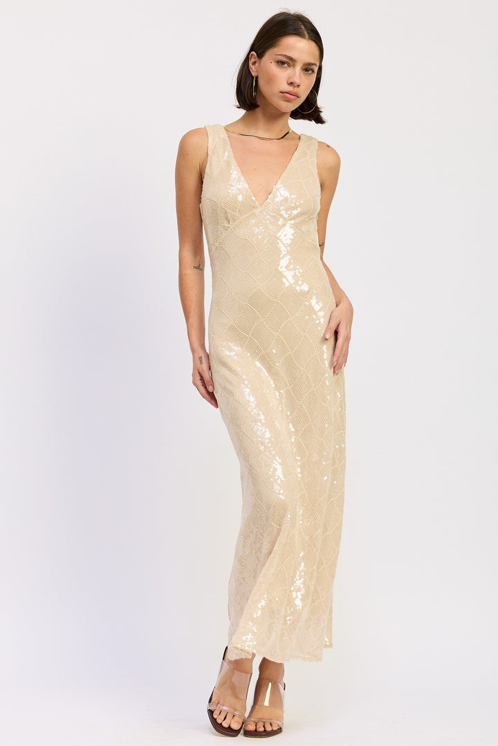 Embellished Midi Sequin Dress With Open Scoop Back