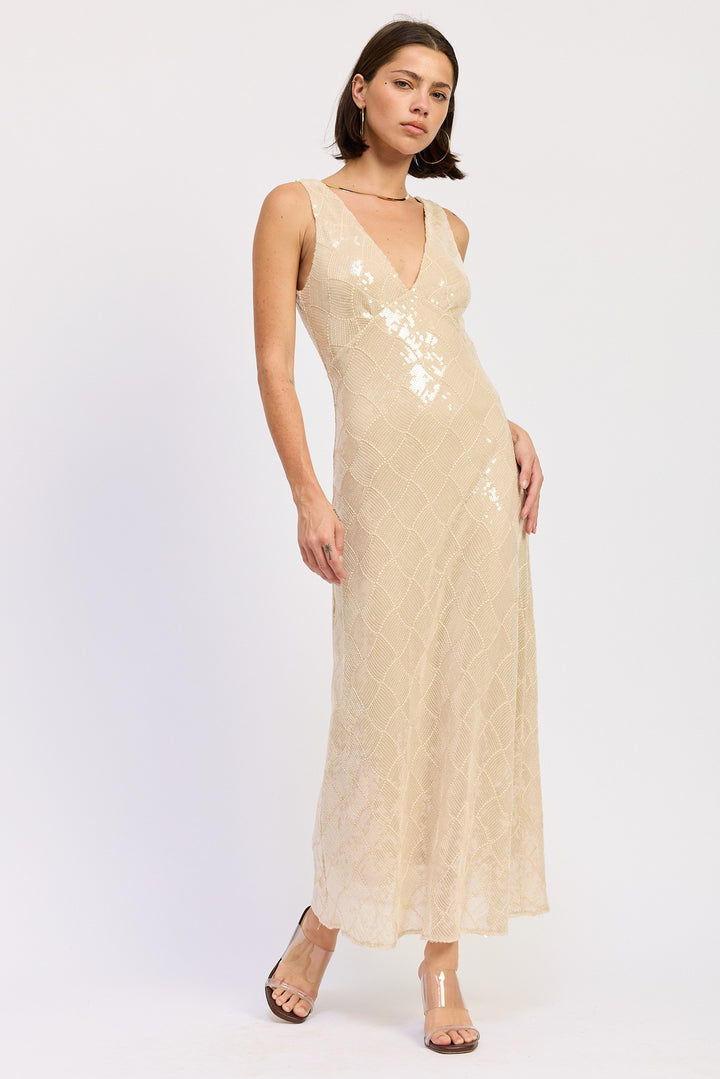 Embellished Midi Sequin Dress With Open Scoop Back