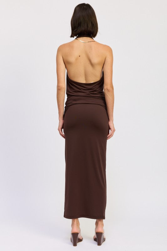 Sleeveless Cowl Neck Top With Gold Trim