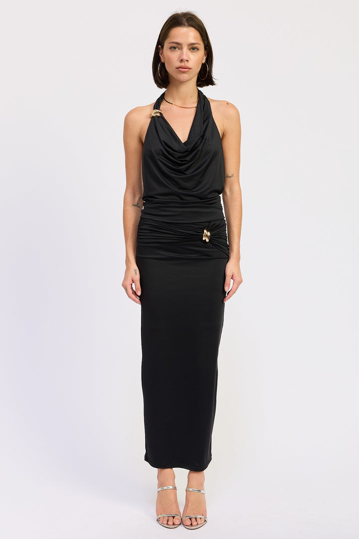 Sleeveless Cowl Neck Top With Gold Trim