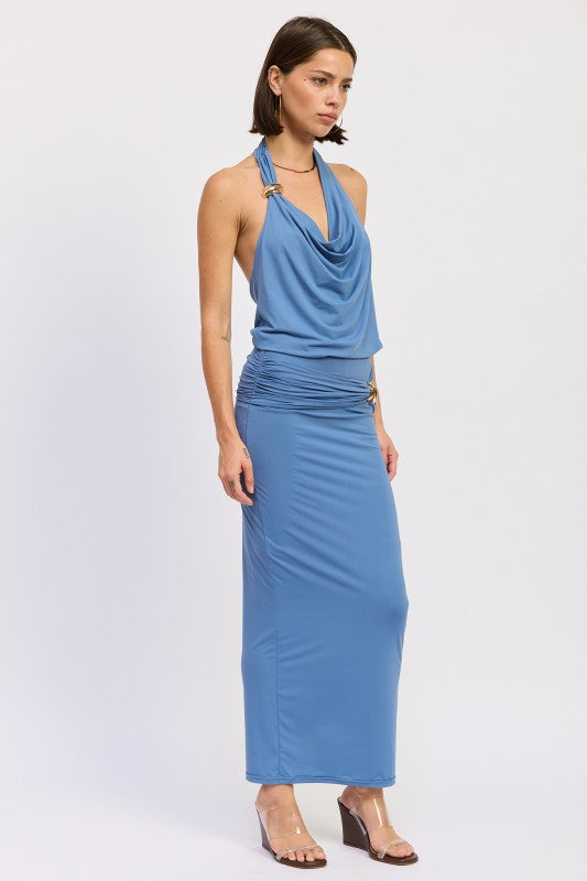 Sleeveless Cowl Neck Top With Gold Trim