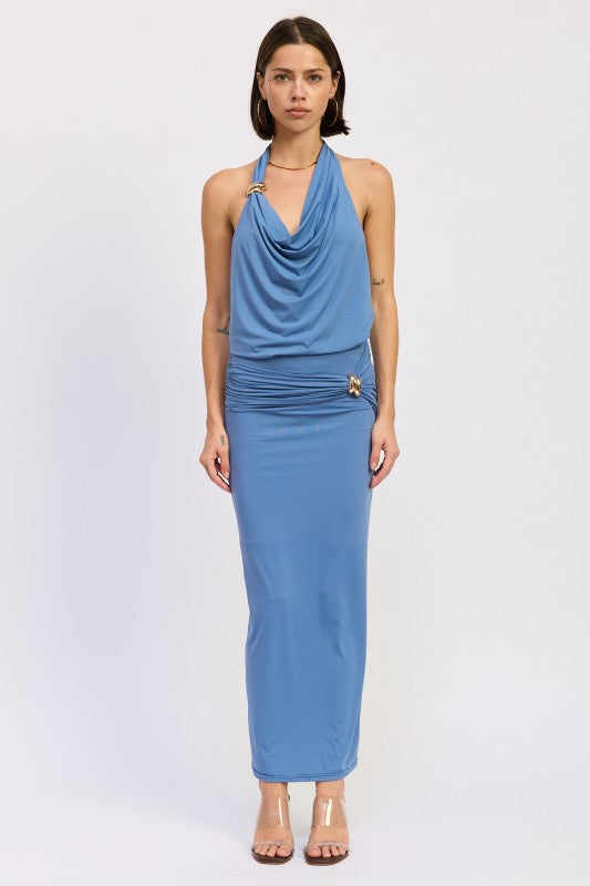 Sleeveless Cowl Neck Top With Gold Trim