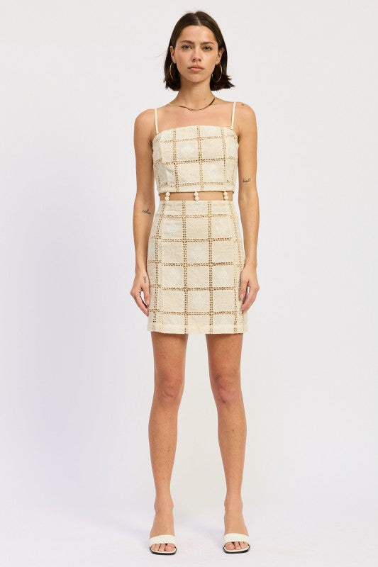 Sqaure Neck Mini Crochet Lace Beaded Dress