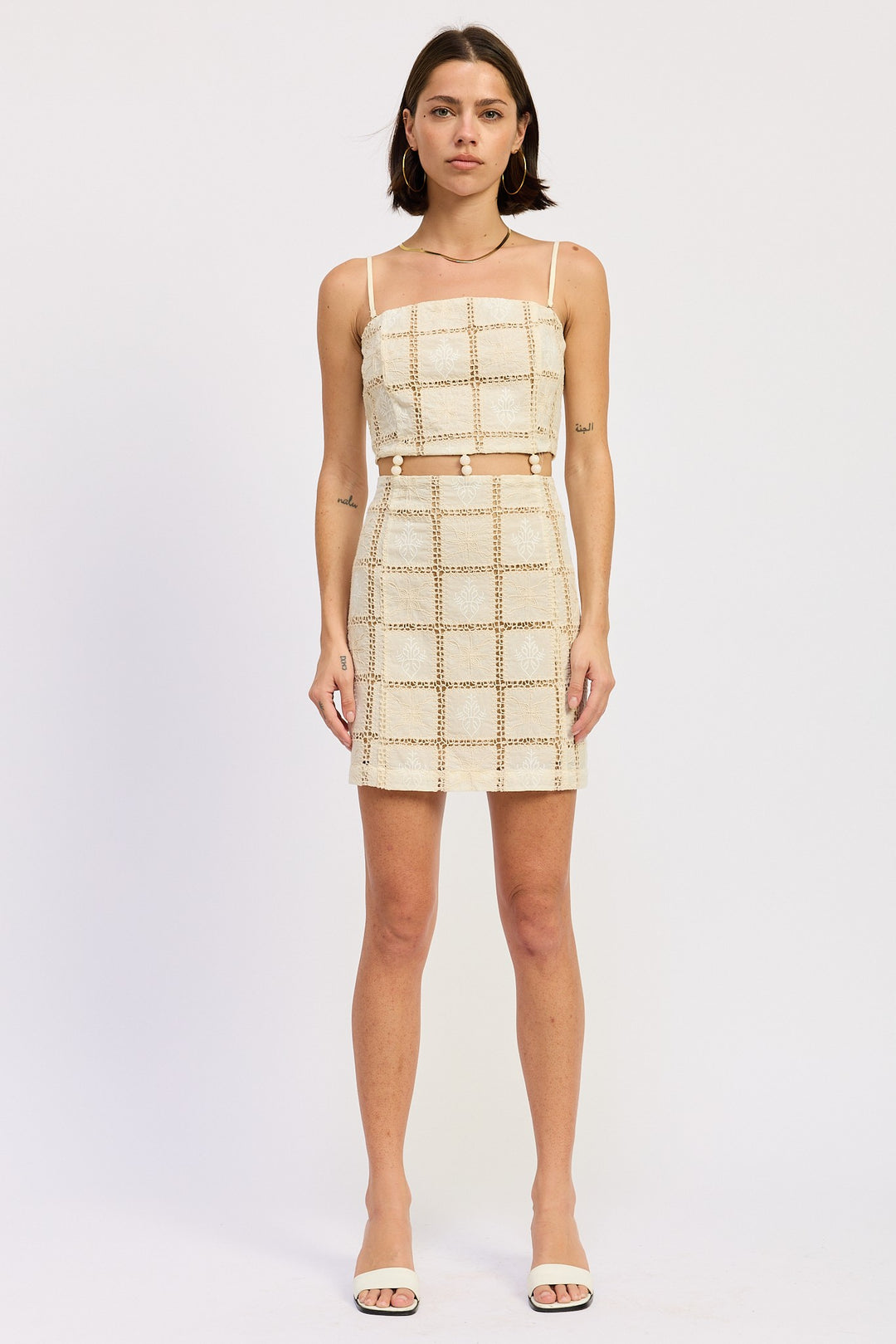 Sqaure Neck Mini Crochet Lace Beaded Dress