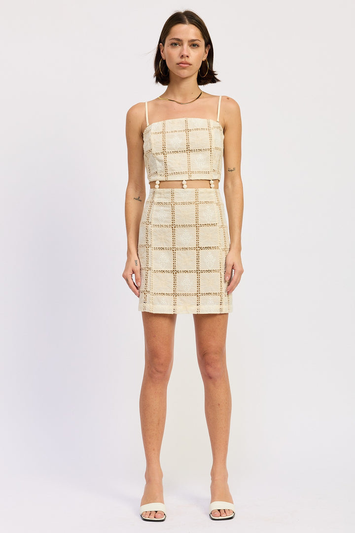 Sqaure Neck Mini Crochet Lace Beaded Dress