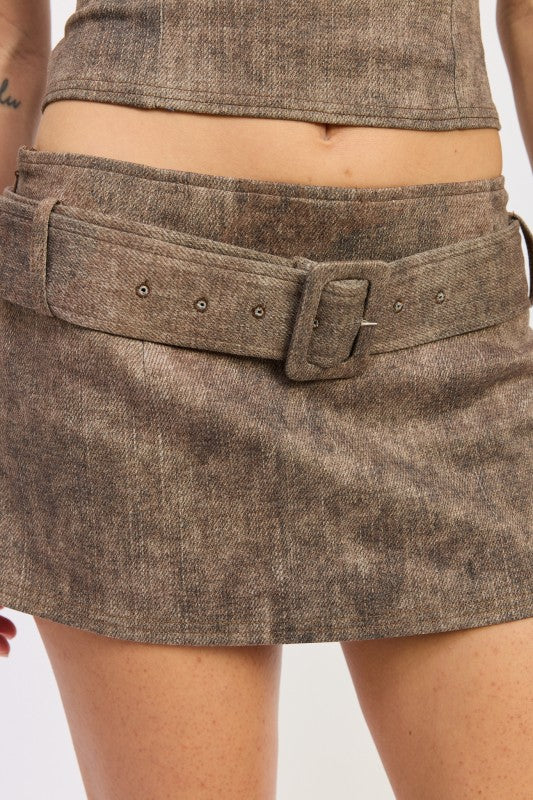 Low Rise Mini Belted Skirt