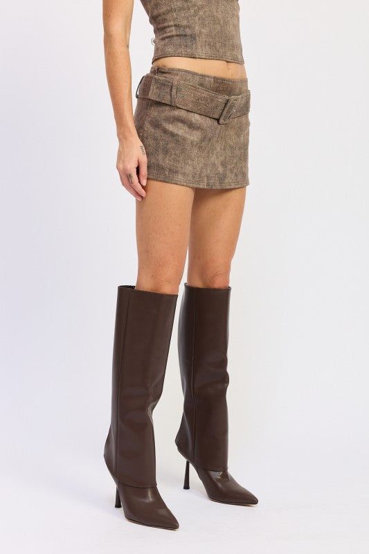 Low Rise Mini Belted Skirt