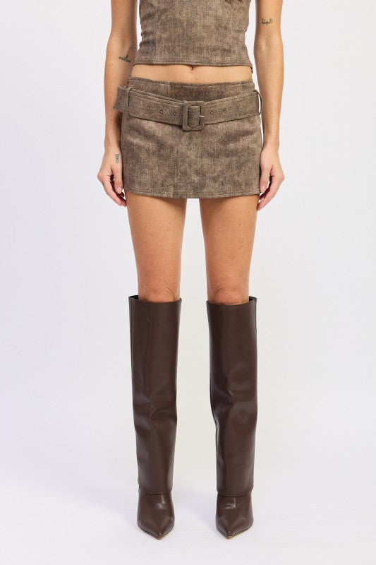 Low Rise Mini Belted Skirt