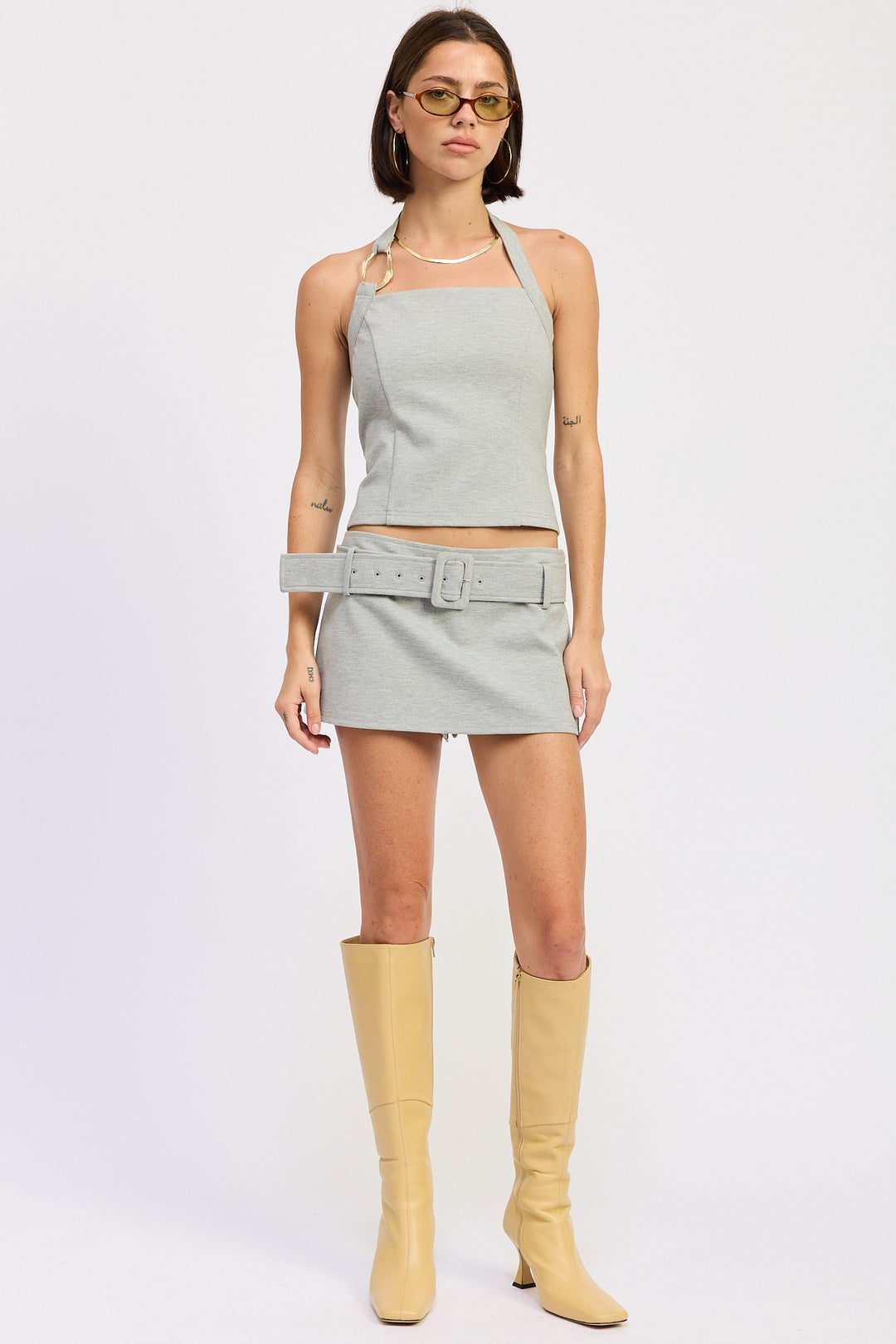 Butter Yellow Mini Low Rise Belted Skirt