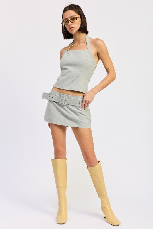 Mini Low Rise Belted Skirt