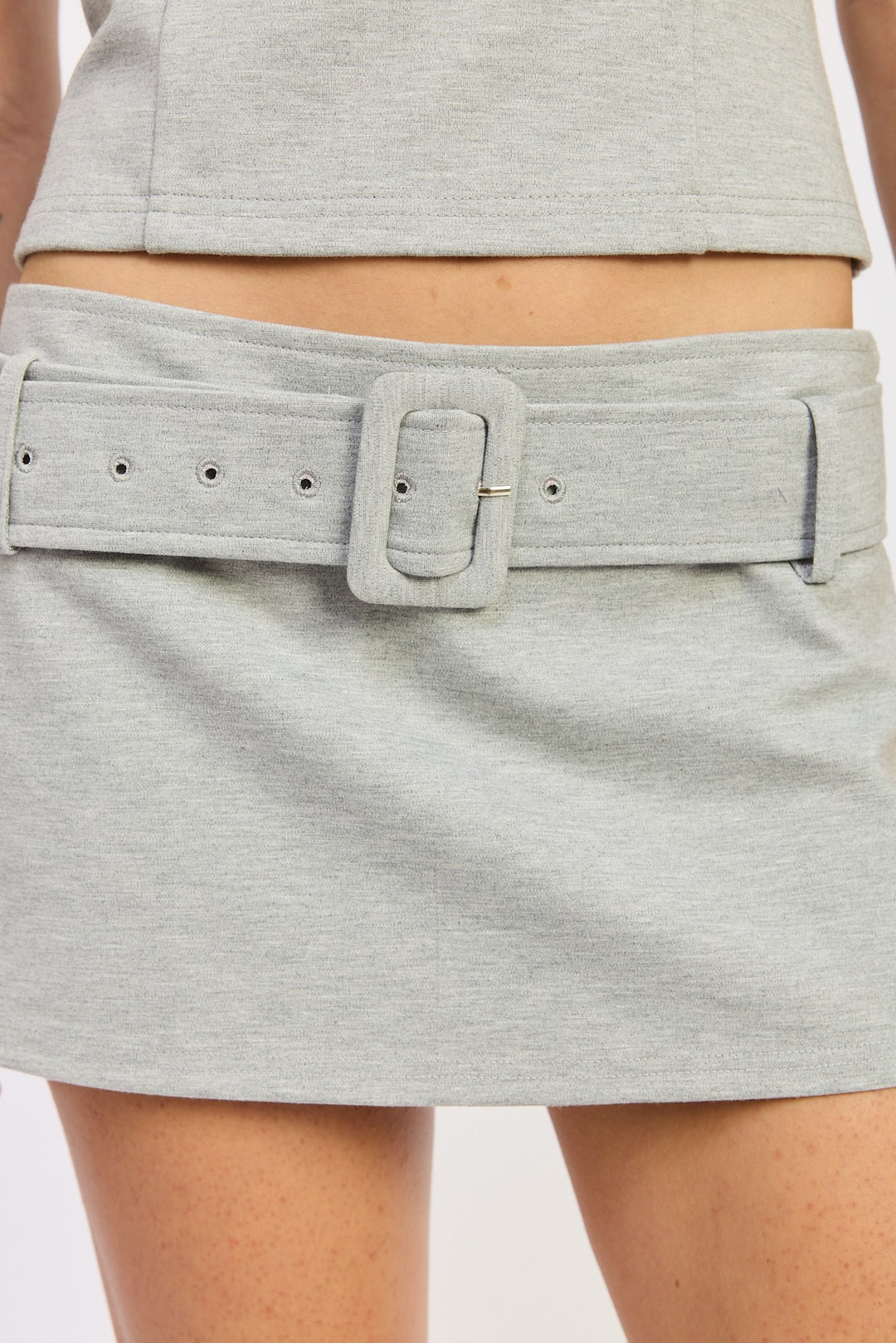 Heather Grey Mini Low Rise Belted Skirt
