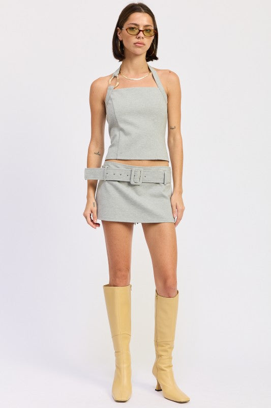 Butter Yellow Mini Low Rise Belted Skirt